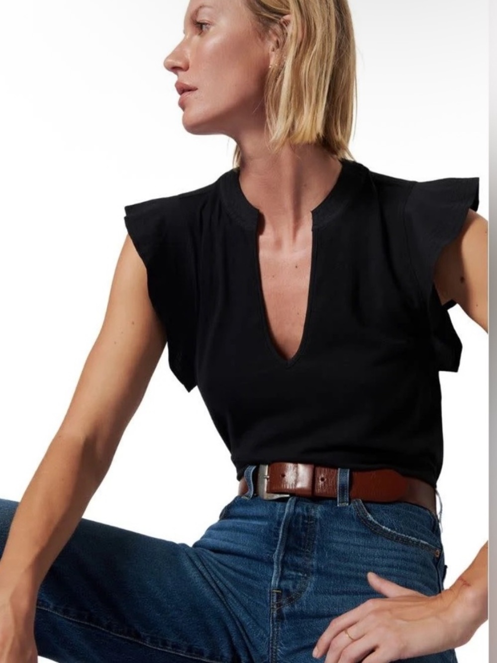 Nation Constance V Neck Top in jet black